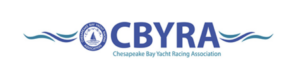 Logo of Chesapeake Bay Yacht Racing Association (CBYRA) with a circular seal on the left depicting a sailboat and waves on either side of the acronym "CBYRA" in blue text.